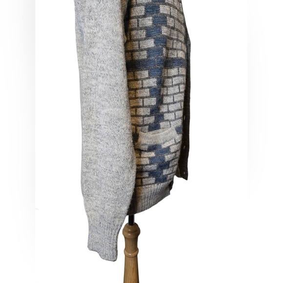 Vtg 70s 80s Eaton’s Birkdale Wool Knit Cardigan Sweater Brick Pattern Canada - Picture 2 of 8